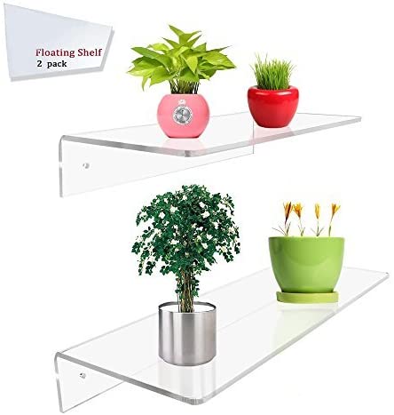 Display4top Clear Acrylic Floating Wall-Mounted Display Shelves, 2-Piece