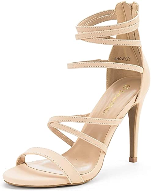 DREAM PAIRS Faux Leather Insole Nude Lace-Up Heels