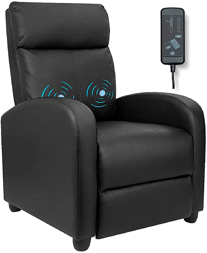 Furniwell Easy-Assembly Massaging Theater Leather-Like Recliner