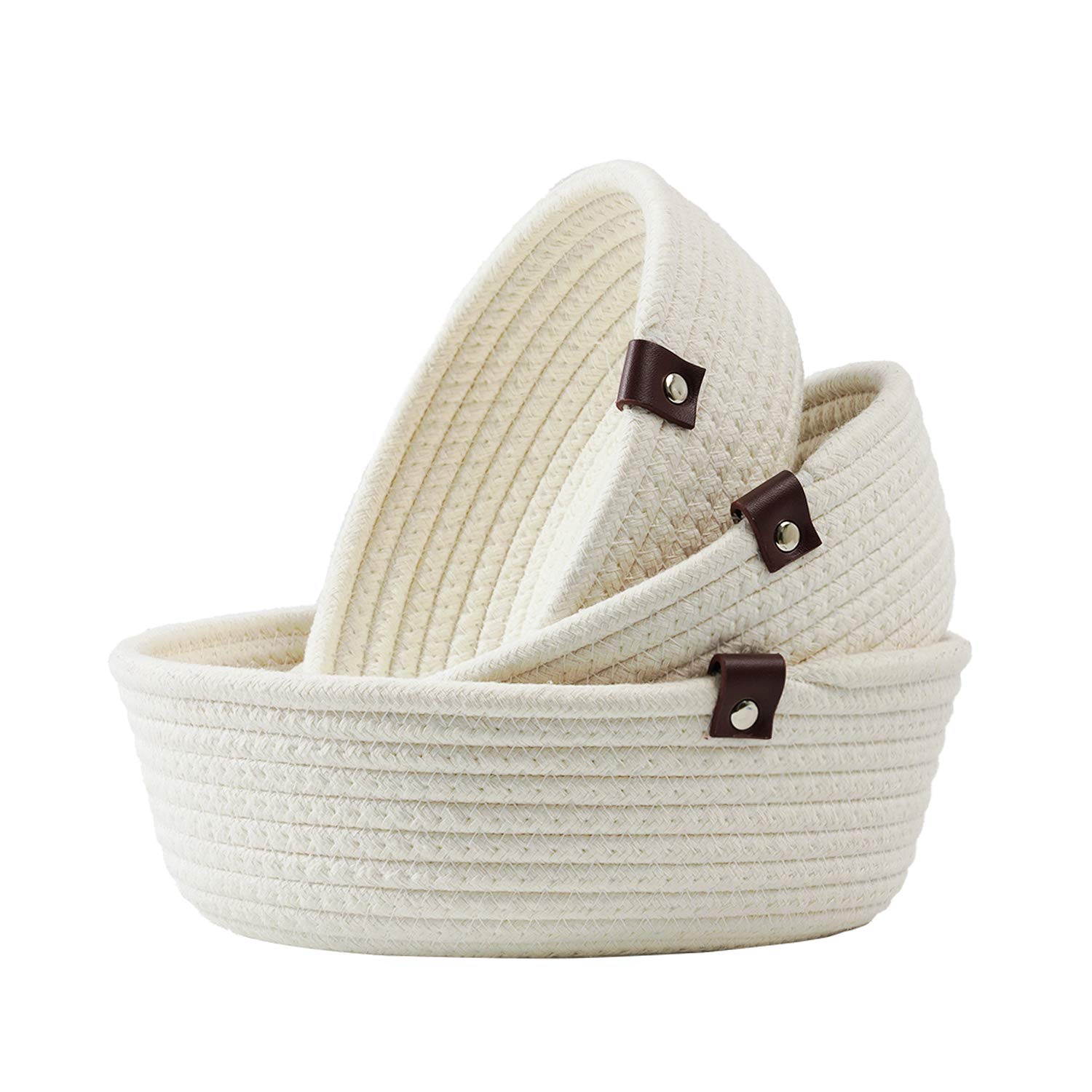 Goodpick Machine Washable Cotton Rope Table Baskets, 3-Pack