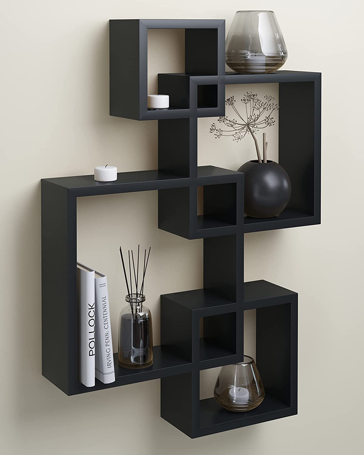 Greenco Intersecting Wood Cubes Wall-Mounted Display Shelf