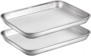 HKJ Chef Dishwasher Safe Cookie Sheets Stainless Steel Bakeware, 2-Piece