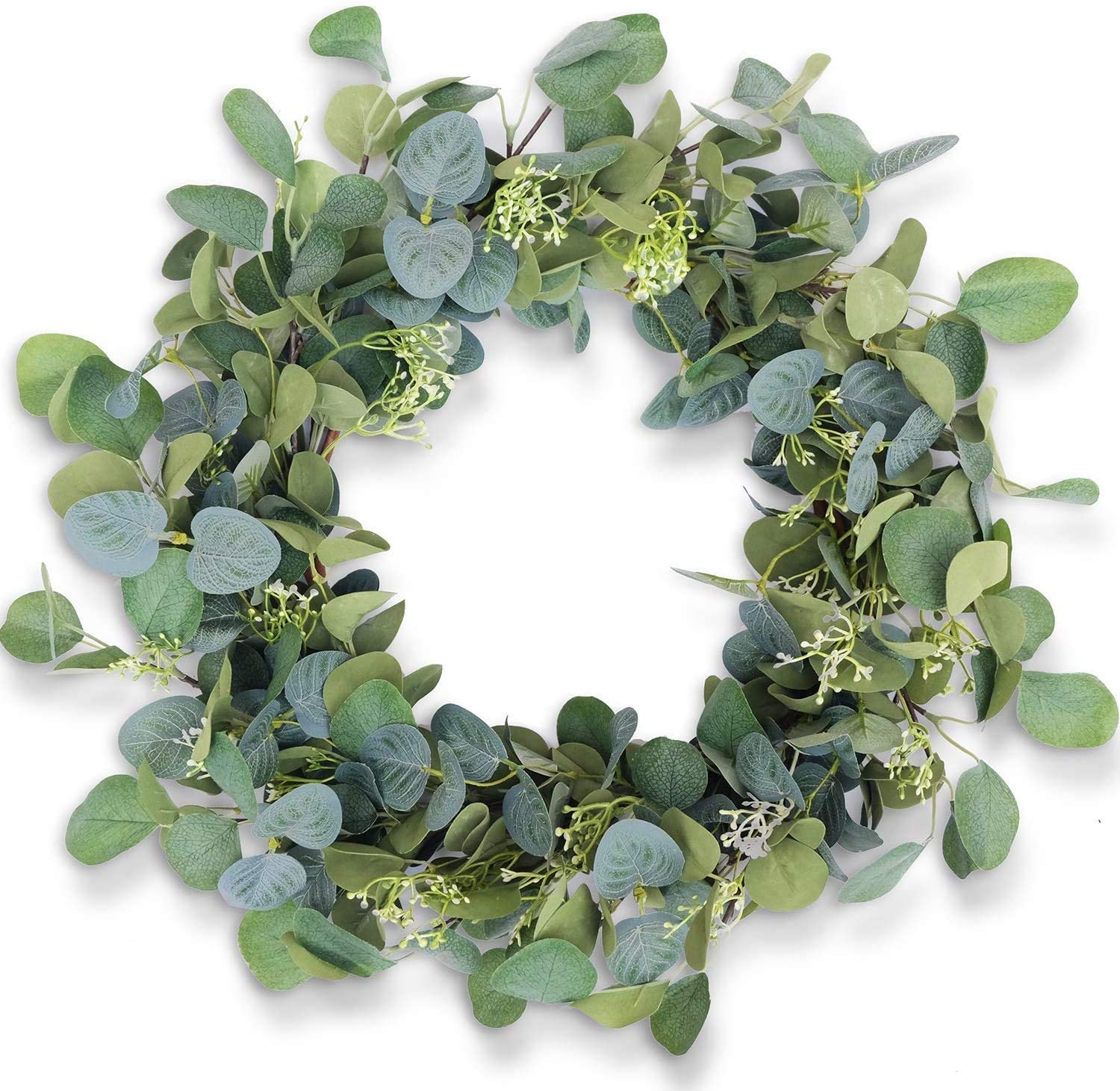 HomeKaren Metal Base & Silk Eucalyptus Leaves Wreath, 20-Inch