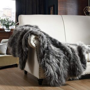 HORIMOTE HOME High Pile Grey Faux Fur Blanket
