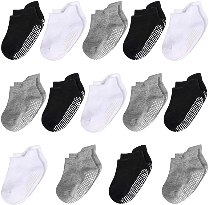 IMIVIO Rubber Grips & Ankle Pull Tab Unisex 4T Socks, 12-Pairs