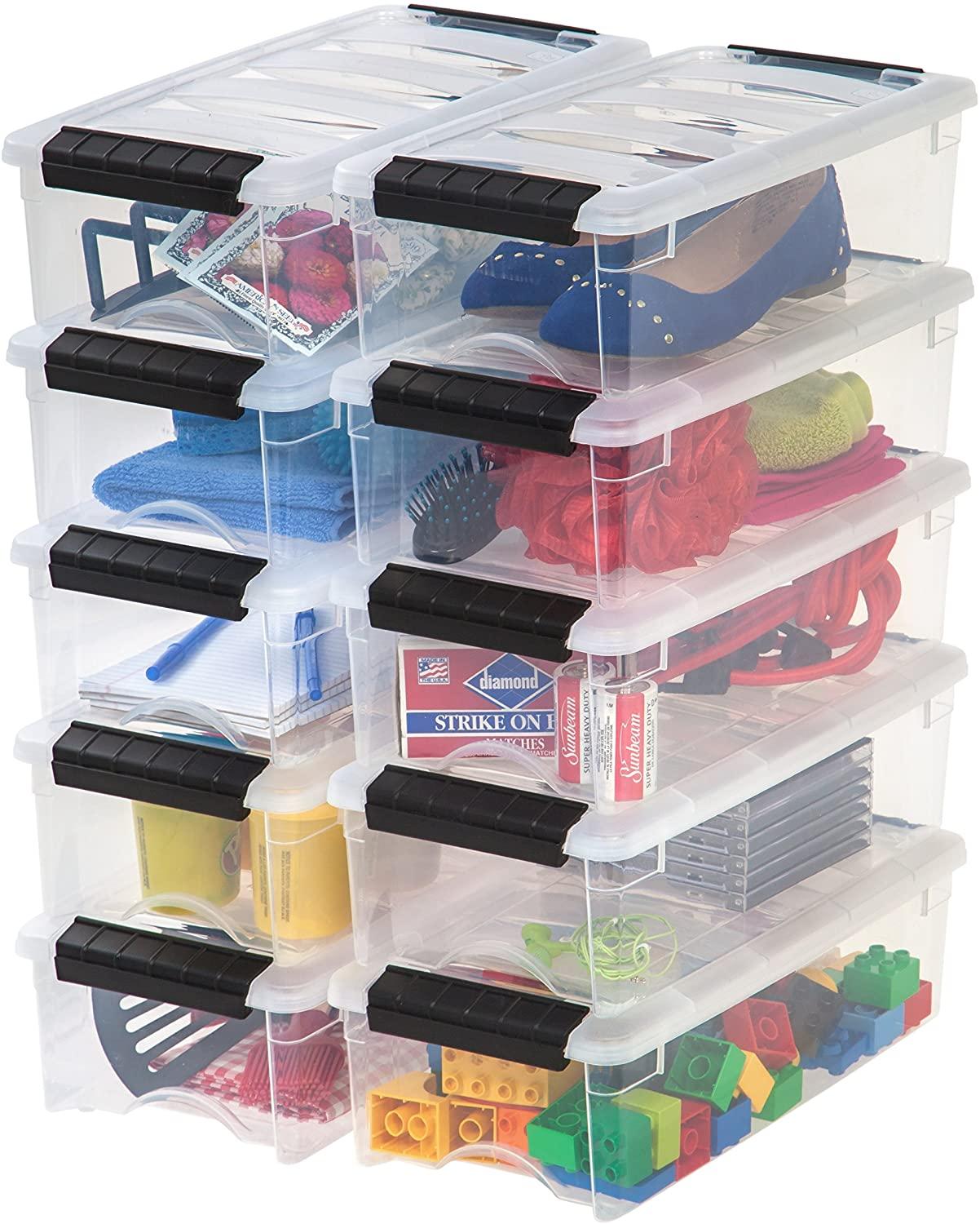 IRIS USA Clear Stackable Small Plastic Storage Bins, 10-Pack