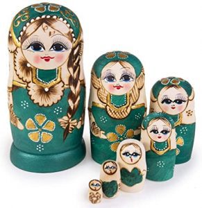 Jeccffes Natural Wood Russian Girl Nesting Dolls, 7-Piece