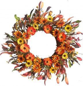 J’FLORU Seasonal Fall Flowers Wreath, 20-Inch