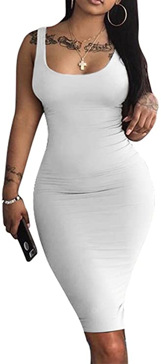 LAGSHIAN Stretch Fabric Bodycon White Tank Top Dress