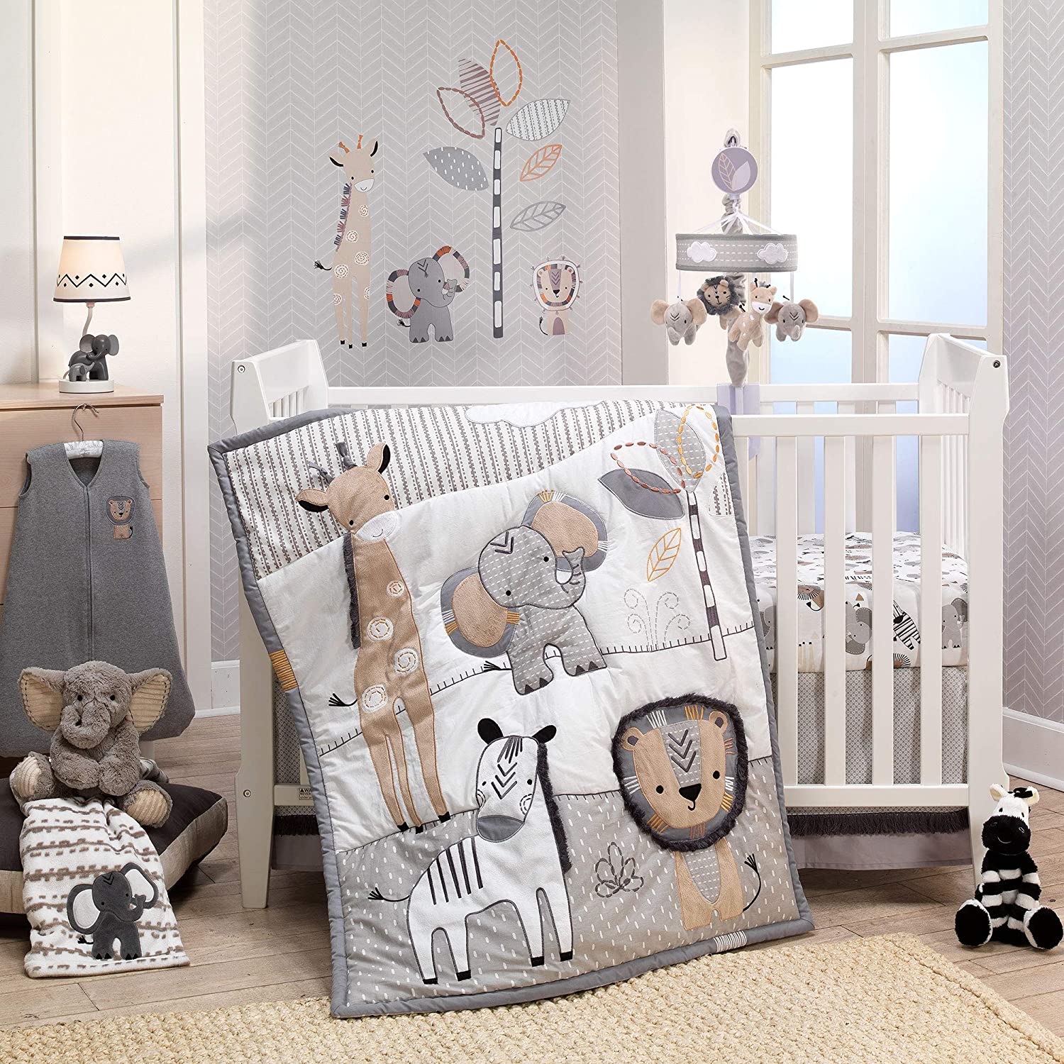 Lambs & Ivy Wall Decals & Wearable Blanket Crib Comforter Set For Boys, 6-Piece