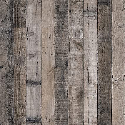 Livebor Distressed Rustic Gray Faux Wood Self-Adhesive Wallpaper