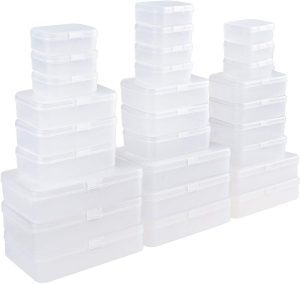 LJY Assorted Sizes Latching Lids Small Plastic Storage Bins, 28-Pack