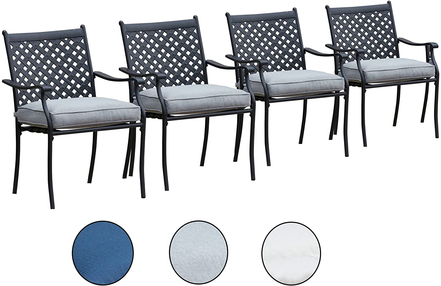 LOKATSE HOME Wrought Iron Cushioned Patio Dining Chairs, 4-Piece