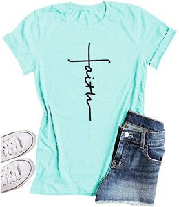 Mansy Short Sleeve Cotton Blend Faith T-Shirt For Women