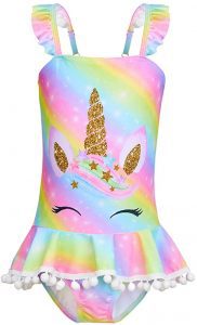 MHJY One-Piece Ruffle Unicorn Bathing Suit For Girls