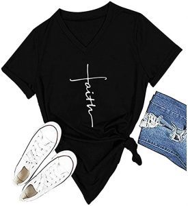 Mom’s care V-Neck 100% Cotton Faith T-Shirt For Women