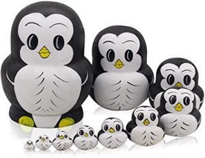 Moonmo Hand Painted Penguin Nesting Dolls, 10-Piece