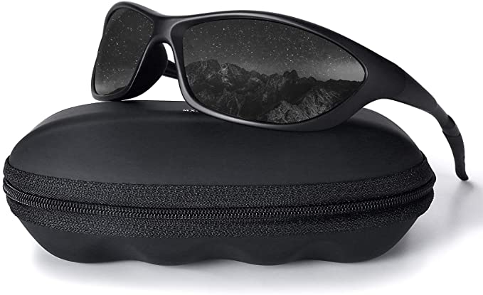 MXNX UV400 Wrap Around Matte Black Sunglasses For Men