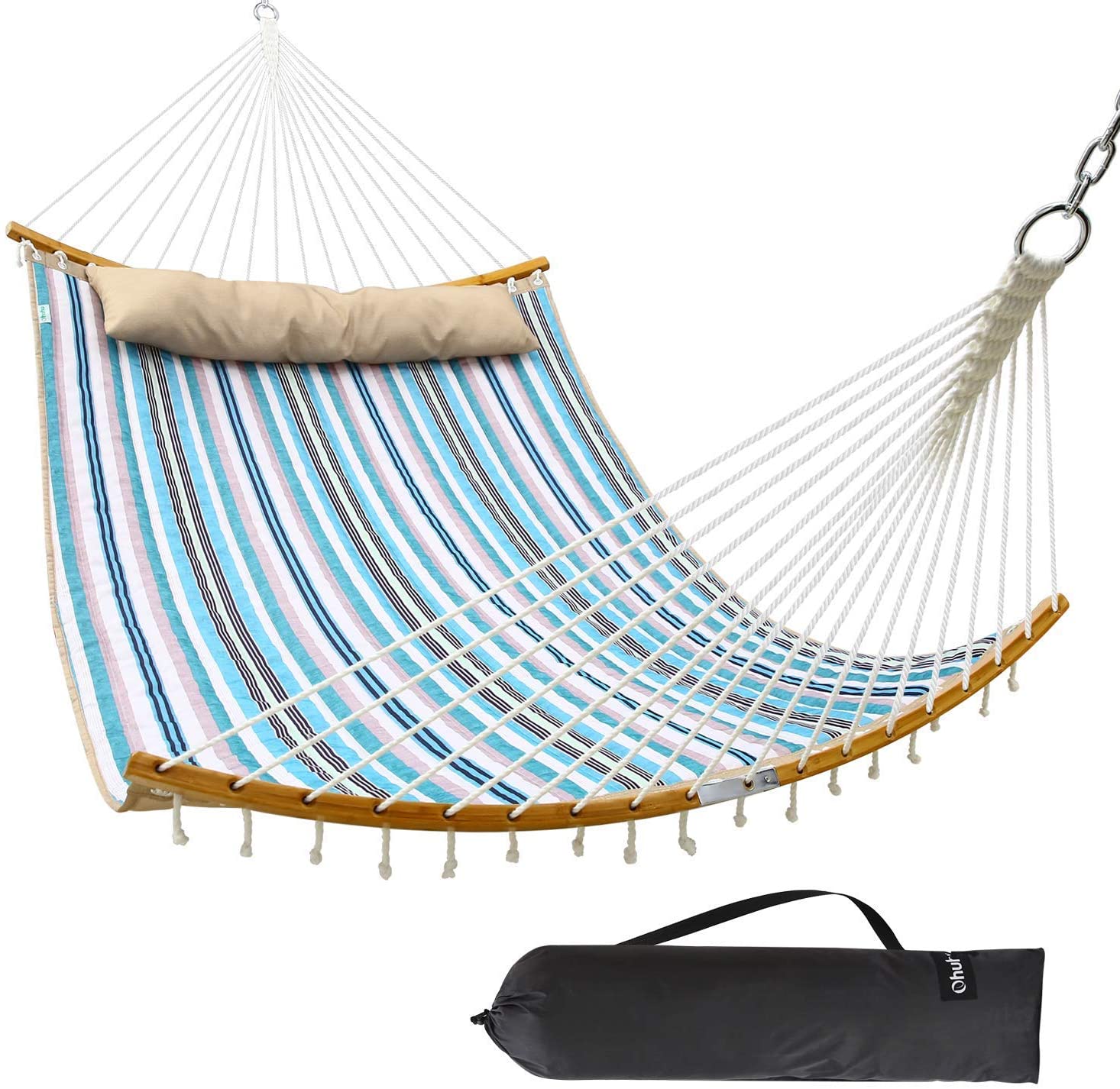 Beach etc 280X150CM Hiking Backpacking Patio HappyGo Cotton Hammocks with Spreader Bar 9ft Canvas Hammock with Tree Straps & Carabiners Heavy Capacity Up to 550lbs for Outdoor Camping Red, 280x150cm Red Backyard