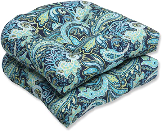 Pillow Perfect Round-Back Tufted Paisley Patio Furniture Cushions, 2-Piece