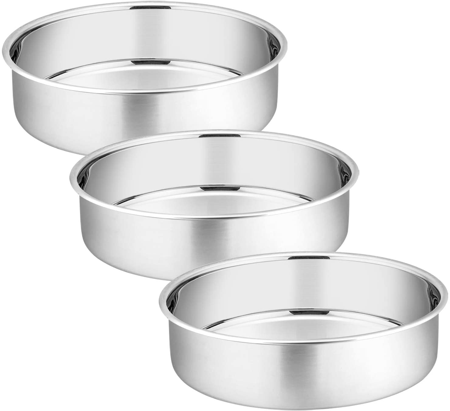 P&P CHEF 8-inch Cake Pan with Lid Set (3 Pans + 3 Lids), Stainless Steel  Round Baking Pan for Picnic Wedding Birthday, Leakproof Pan & Raised  Plastic
