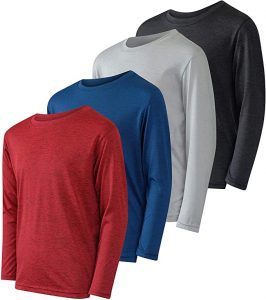 Real Essentials Quick Dry Long-Sleeve Shirts For Boys, 4-Pack