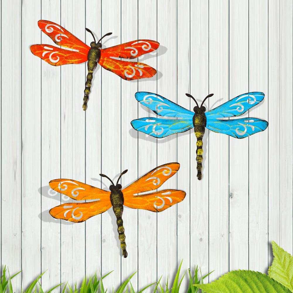 Scwhousi Patio Dragonfly Outdoor Wall Decor, 3-Piece