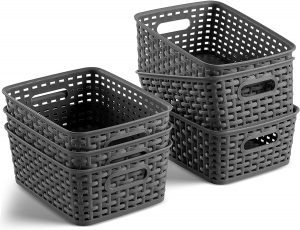 Seseno Basket Weave BPA-Free Small Plastic Storage Bins, 6-Pack