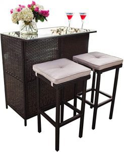 SUNCROWN All-Weather Resin Wicker Home Bar Set, 3-Piece