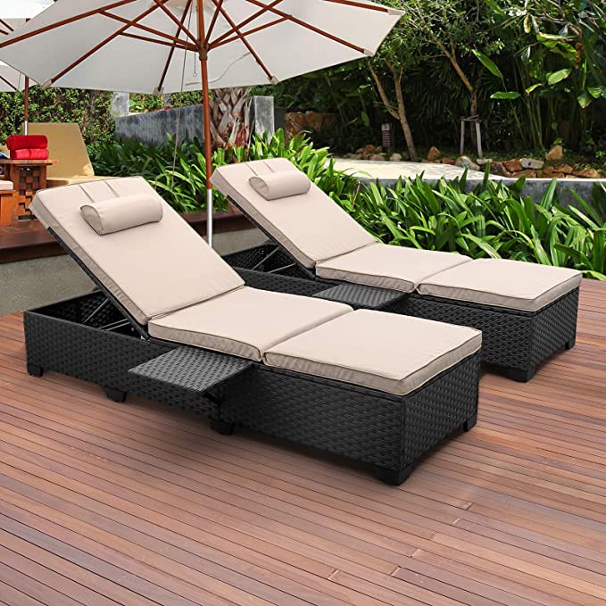 WAROOM All-Weather PE Rattan & Removable Cushion Outdoor Chaise, 2-Piece