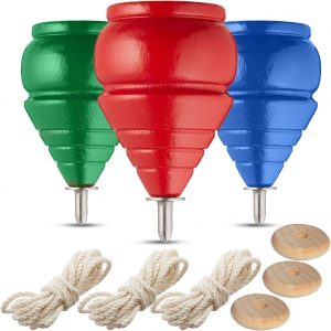 YAJUA Long Lasting Wooden Trompos Spinning Tops, 3-Count