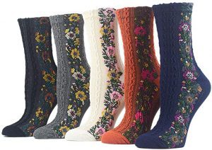 ZZIYEETTM Cotton Knit Floral Detail Dress Socks For Women, 5-Pair