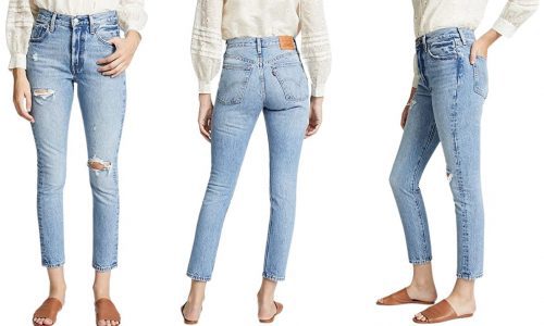 Levi's Women's Premium 501 Skinny Jeans are shown on a model.