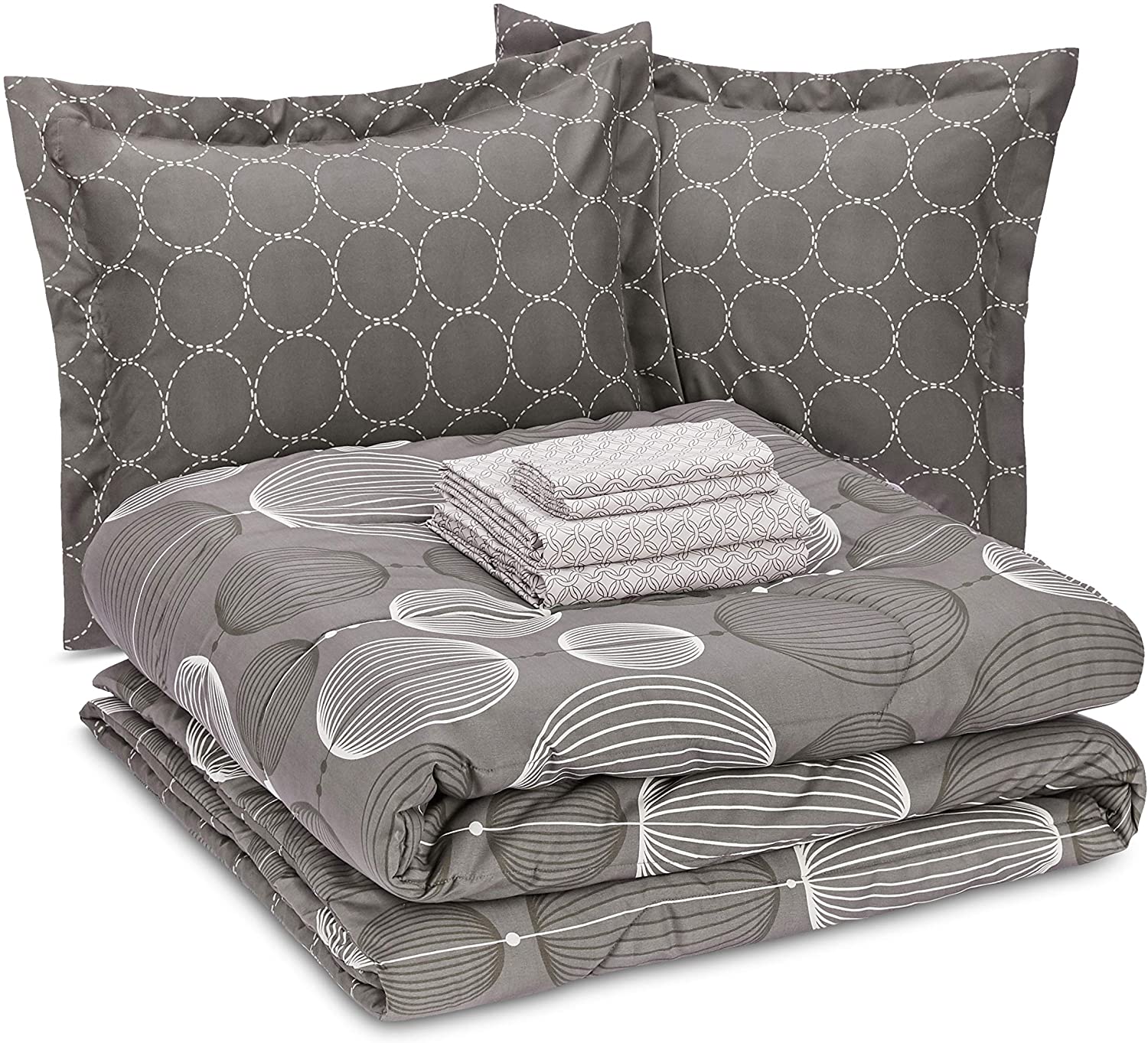 Amazon Basics Bed-In-A-Bag Queen-Size Bedding, 7-Piece
