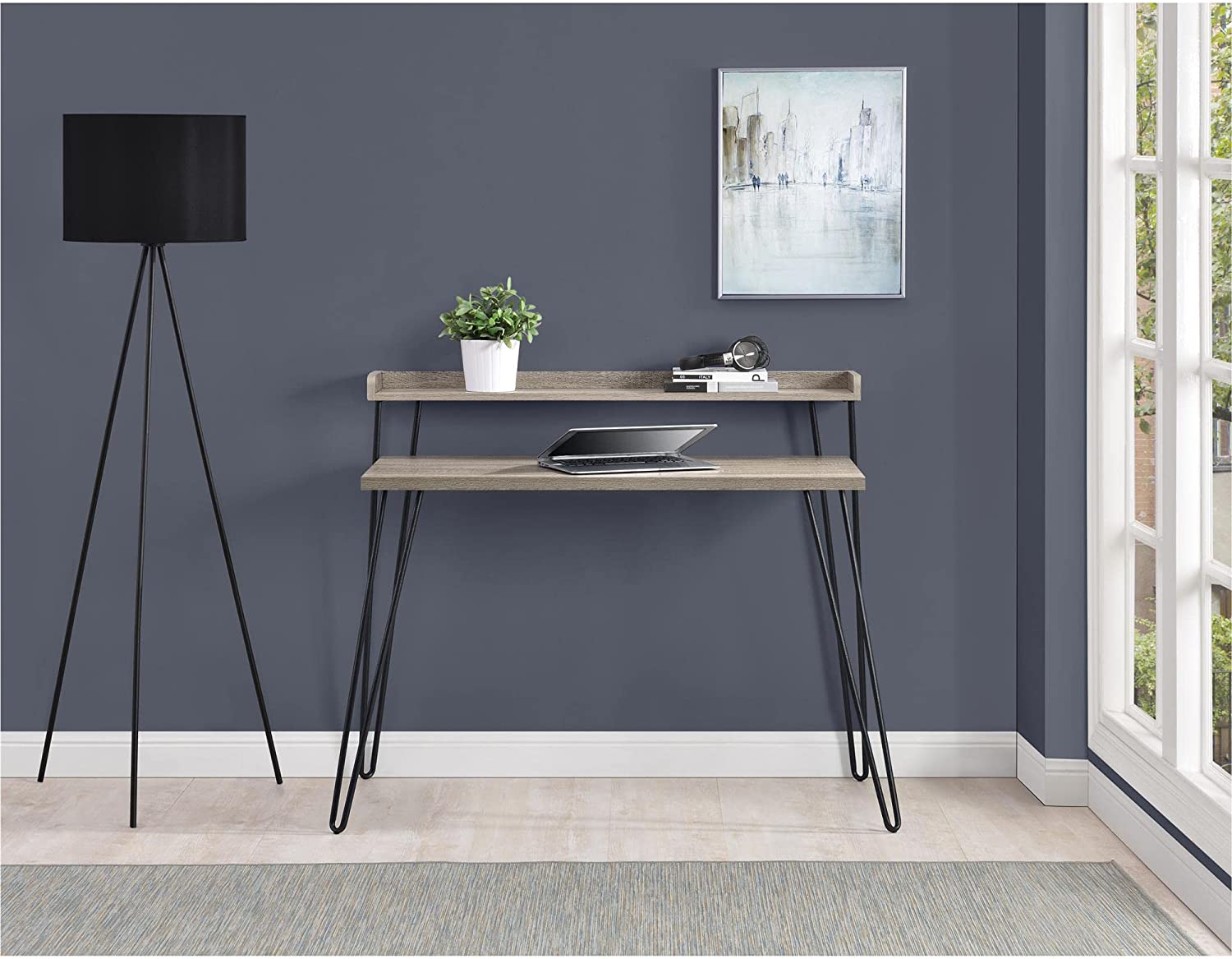 Ameriwood Home Haven Hairpin Legs & Riser Level Minimalist Desk