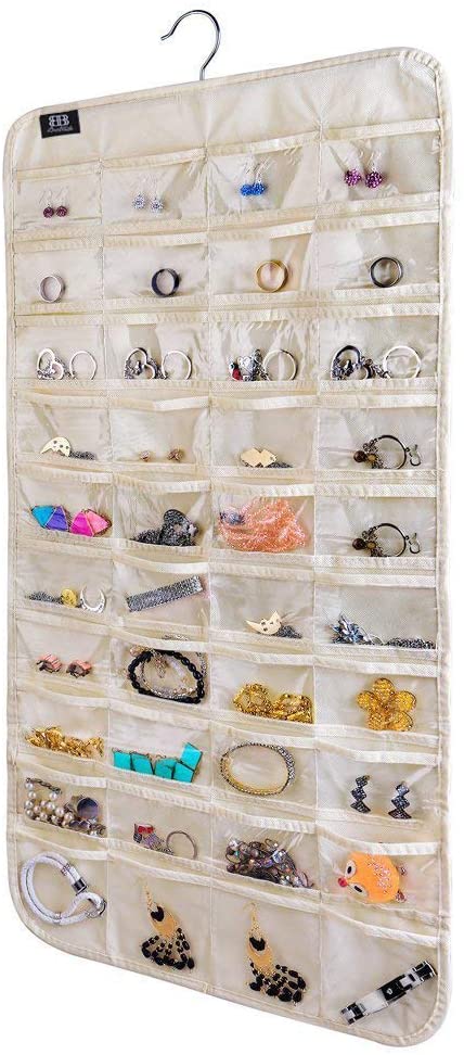 Green fox Double Sided Hanging Jewelry Organizer Jewelry Display Holder,32 Pockets 18 Hook and Loops,Black 