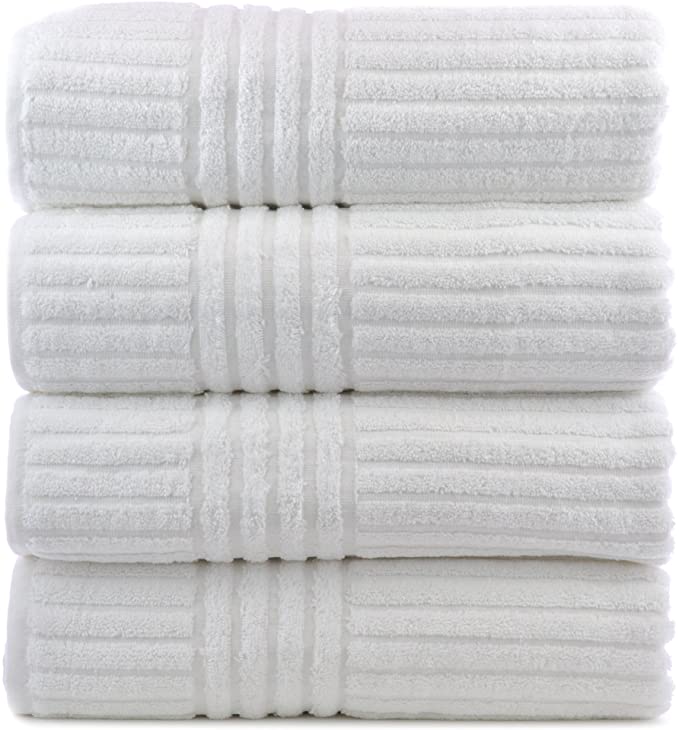 BC BARE COTTON Absorbent Ribbed Bath Towels, 4-Pack
