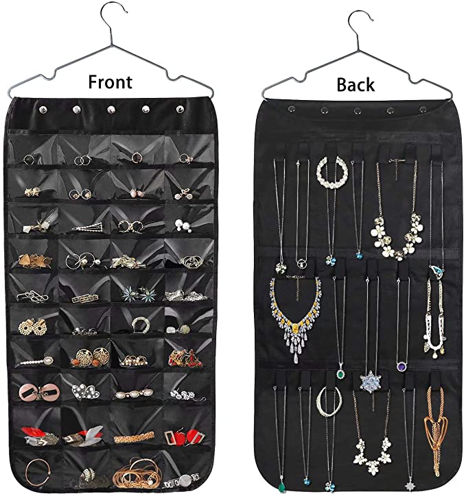 Beaverve Double-Sided 40-Pocket & 20-Hook Hanging Jewelry Organizer