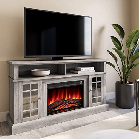 BELLEZE Remote Control Contemporary Electric Fireplace, 58-Inch