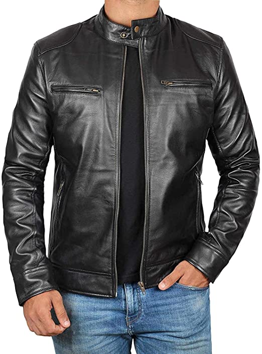 Blingsoul Cafe Racer Slim Fit Men’s Black Leather Jacket
