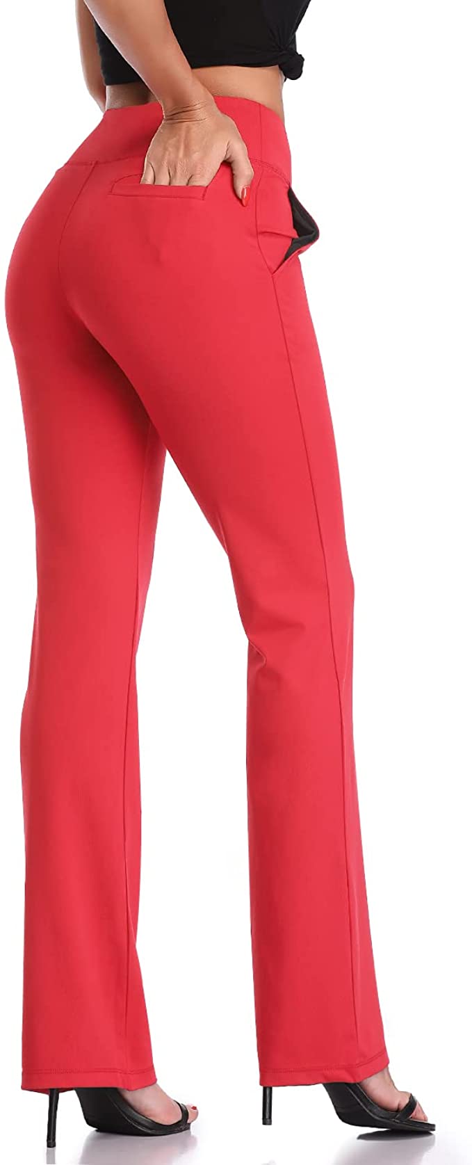 DAYOUNG Stretchy Flared Bootleg Women’s Red Yoga Pants
