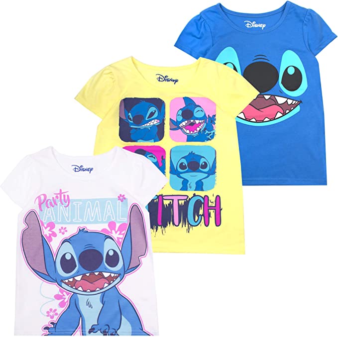 Disney Screen Printed Animated Characters Girls’ Size 8 Shirts, 3-Pack