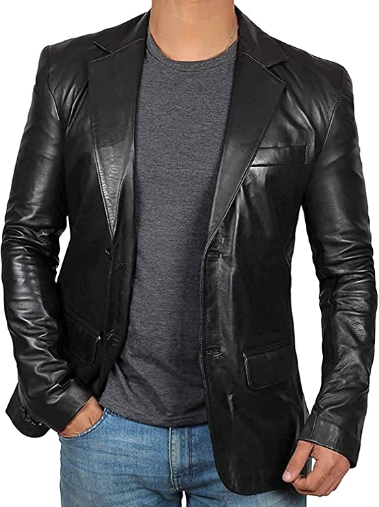 Fjackets Lambskin Blazer Men’s Black Leather Jacket