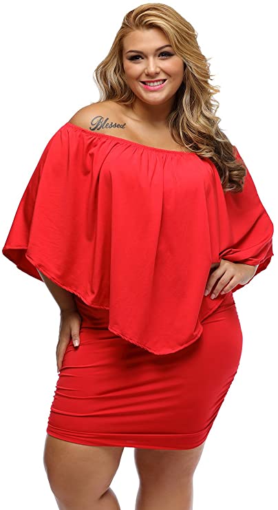 Gloria&Sarah Off-Shoulder Ruched Red Dress For Plus-Size Women