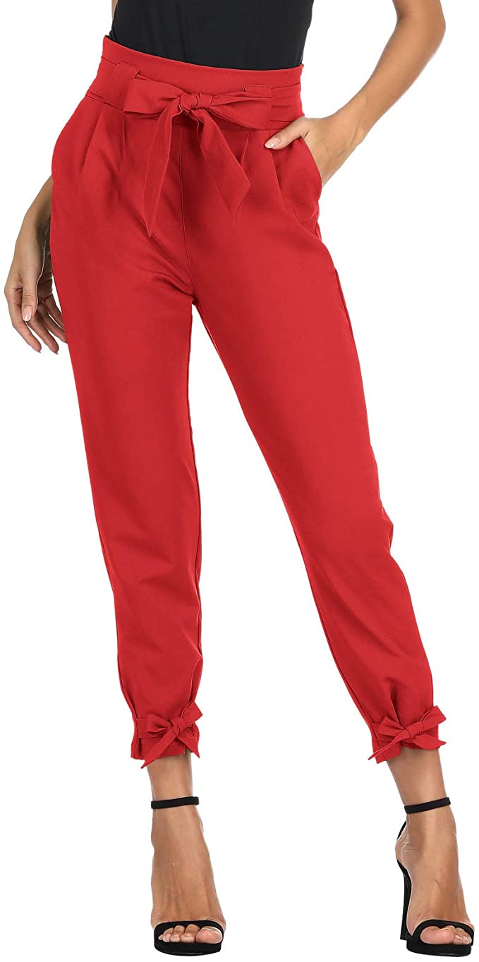 GRACE KARIN High Waist Bow Detail Women’s Red Pencil Pants