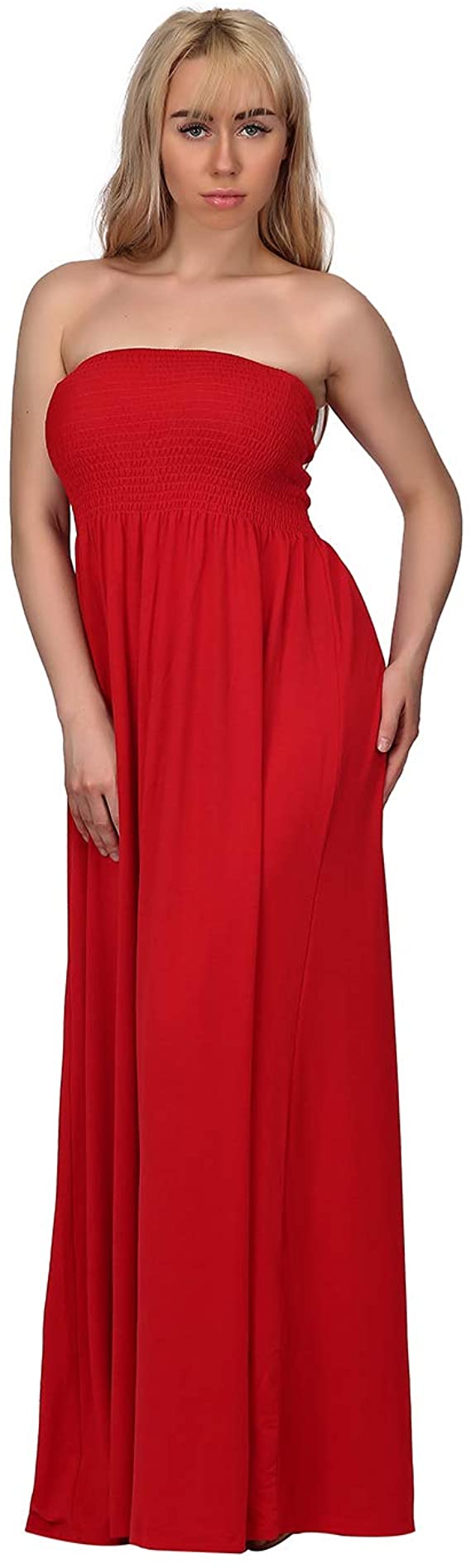 HDE Stretchy Ruched Tube Top Red Dress For Plus-Size Women
