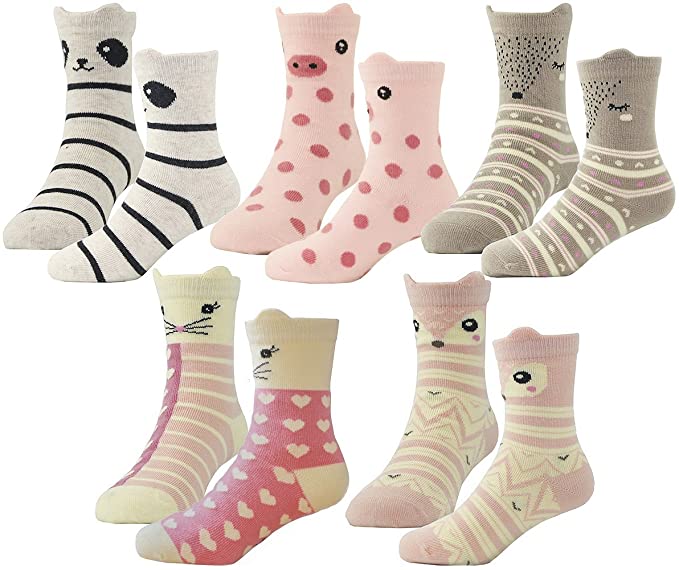 Hzcojulo Cartoon Animal Design Socks For Girls, 5-Pairs