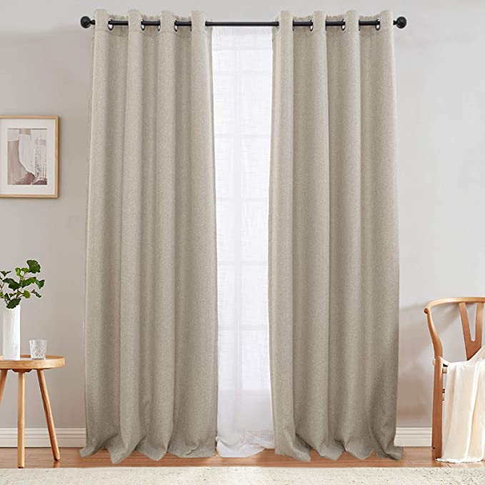 JINCHAN Light-Blocking Faux Linen Living Room Curtain, 84-Inch