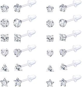 Jstyle Assorted Shapes Rhinestone Stud Plastic Post Earrings, 12-Pairs