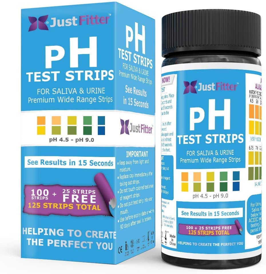 Just Fitter Saliva & Urine pH Uric Acid Test Strips, 125-Pack